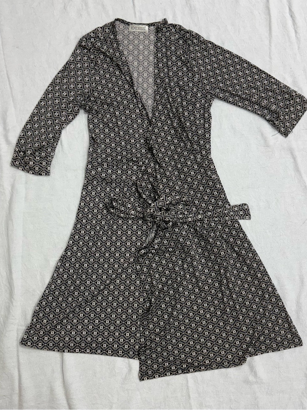Black & White Geometric Midi Wrap Dress